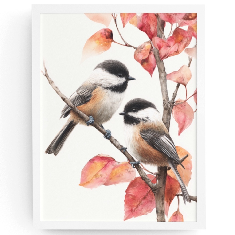 Watercolor Chickadee Bird Portrait Wall Art Print, Unframed - Charming Nature